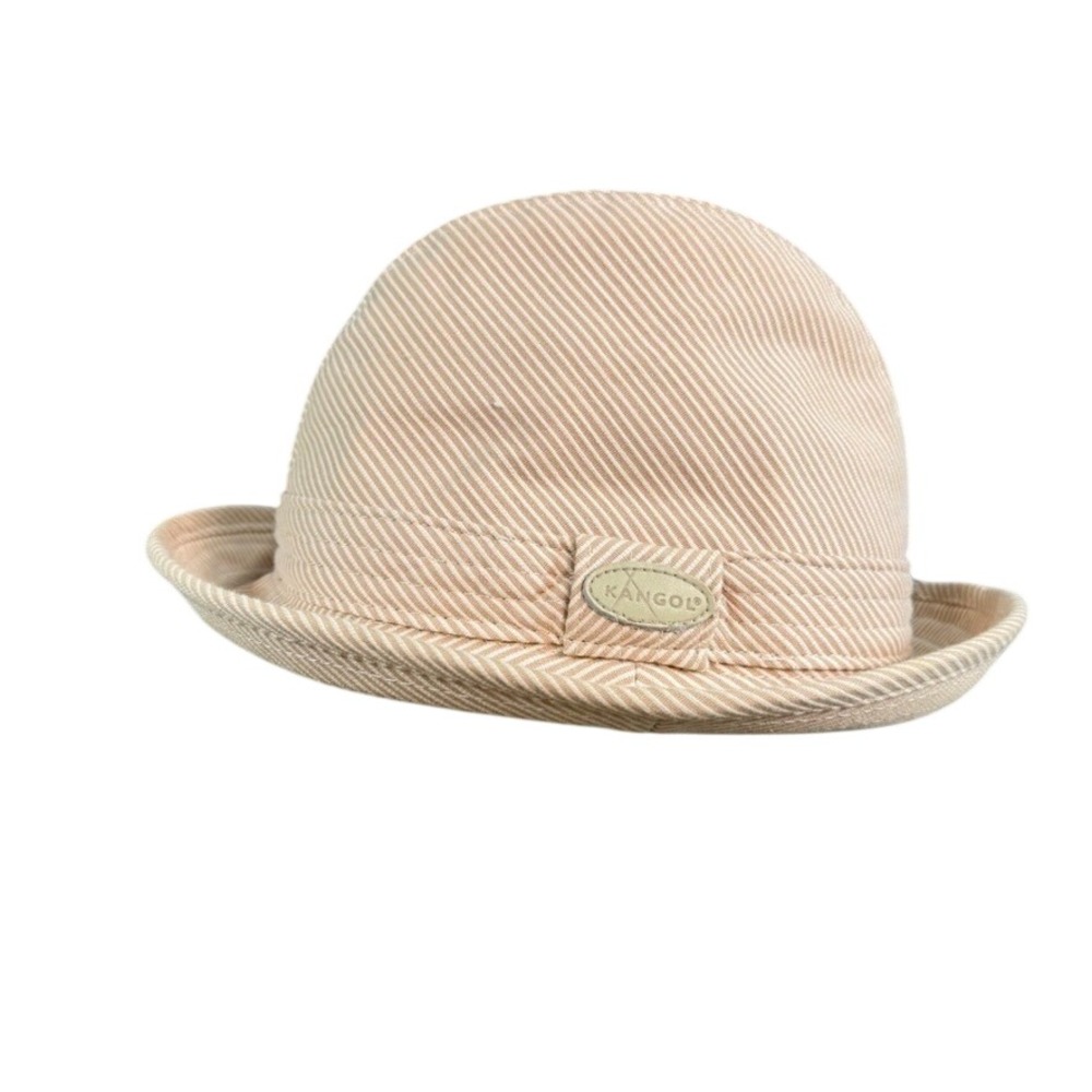 Kangol Striped Trilby Fedora Hat Tan White Plaid Lined Logo Small Medium